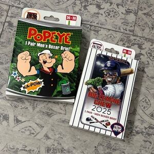 NEW | (2) Cartoon Boxer Brief Underwear | Popeye & Big League Chew Baseball | L